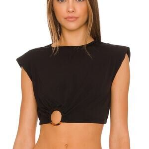 Hansen + Gretel  Black Crop Top Medium Padded Shoulder Jersey Festival $128 NEW